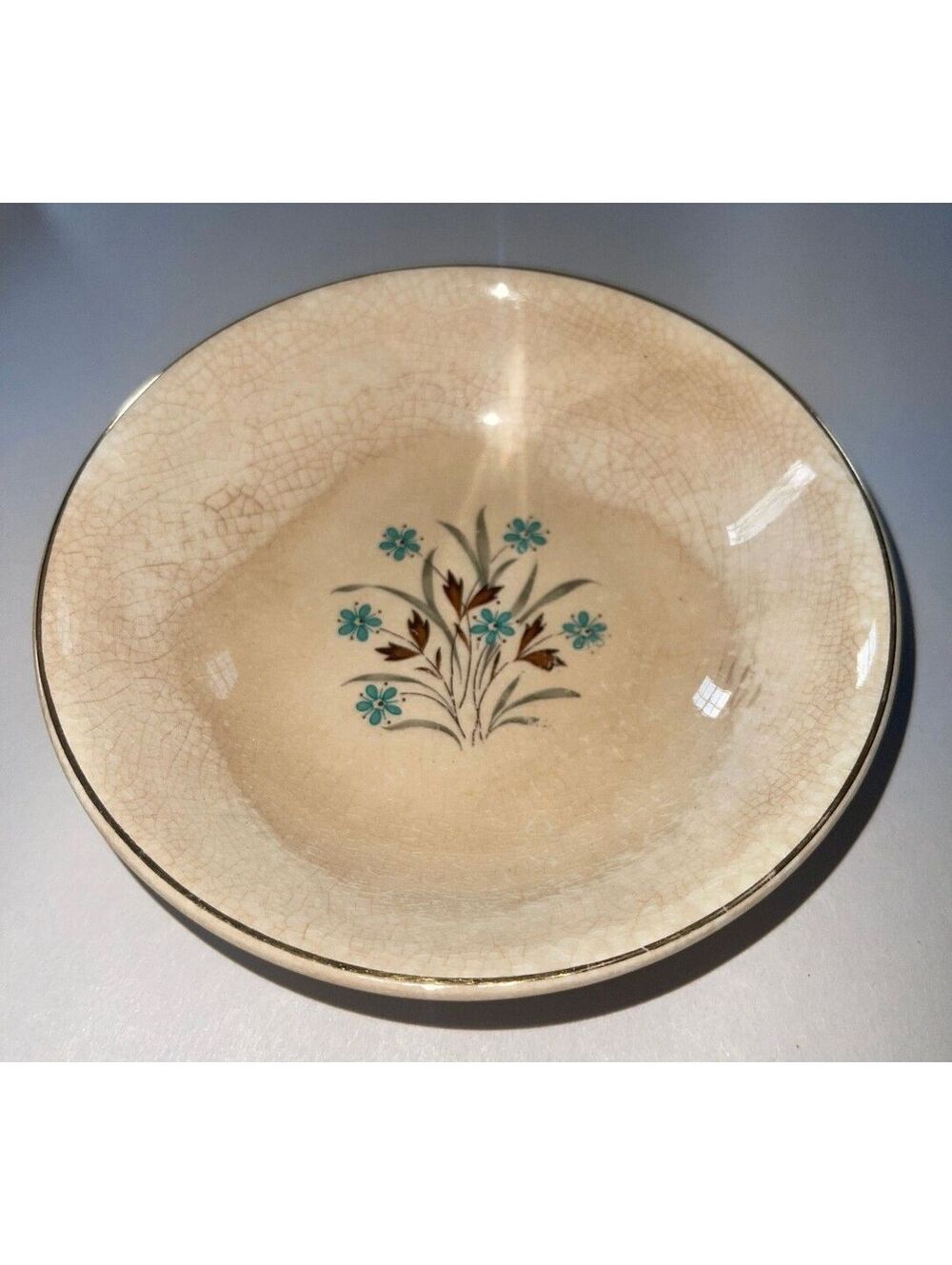 Vintage French Saxon China Star Flower Trinket Bowl with 22 KT Gold Trim 1956